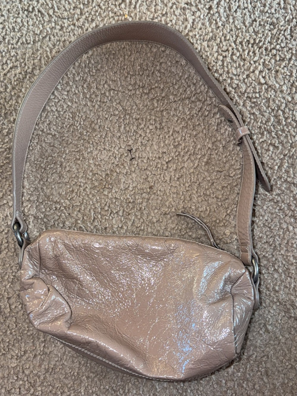 Free People Shiny Taupe Leather Shoulder Bag
